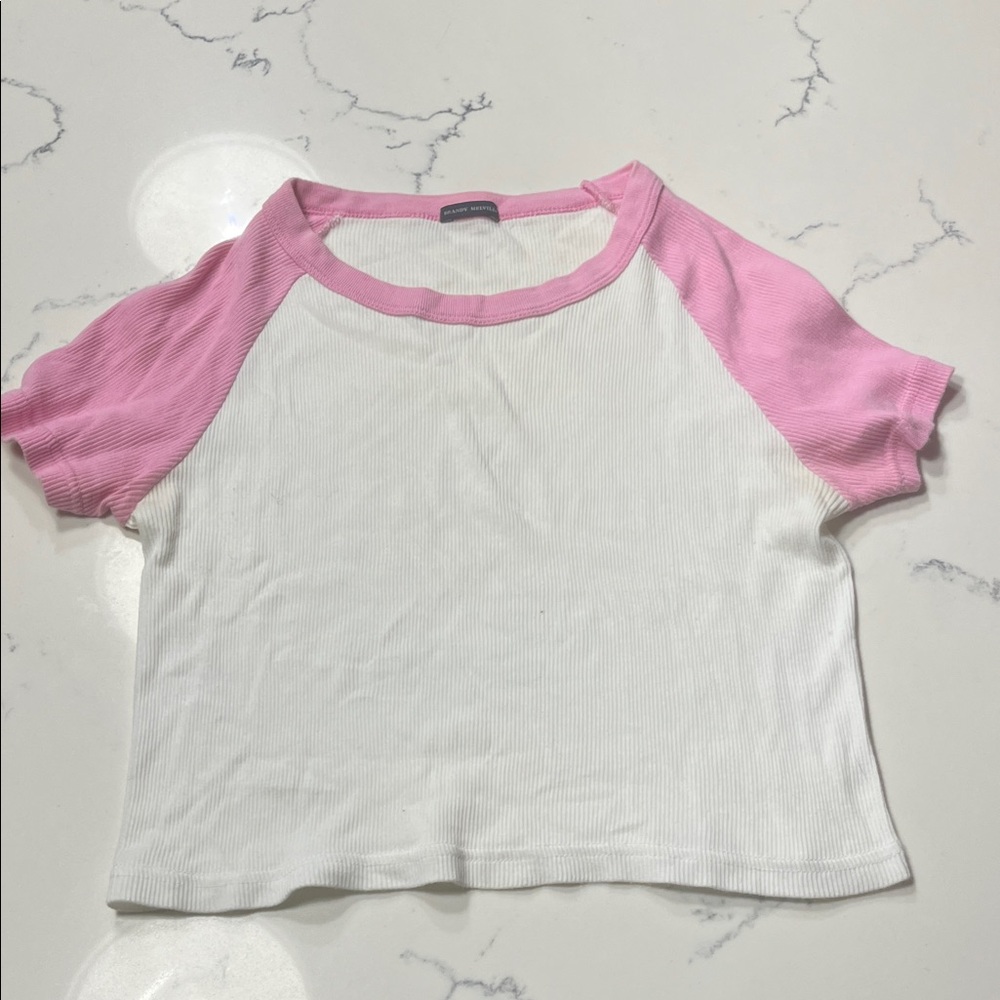 Brandy Melville Pink and White Kids Raglan Tee